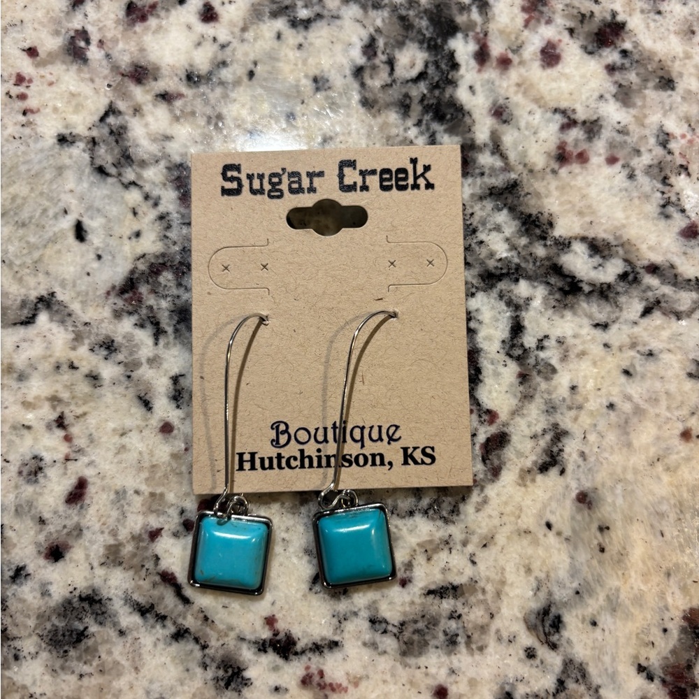 NWT. Turquoise Square Dangle Earrings